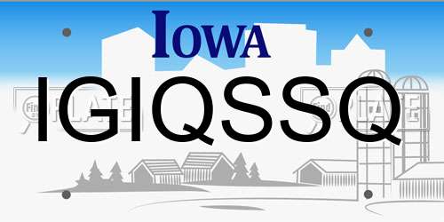 IGIQSSQ Iowa License Plate