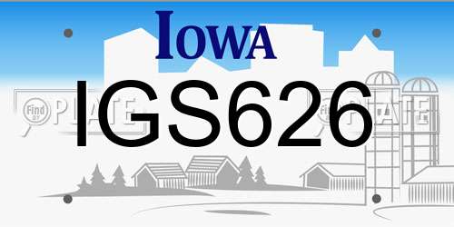 IGS626 Iowa License Plate