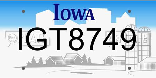 IGT8749 Iowa License Plate