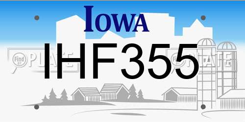 IHF355 Iowa License Plate