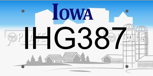 IHG387 Iowa License Plate