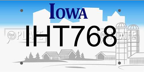 IHT768 Iowa License Plate
