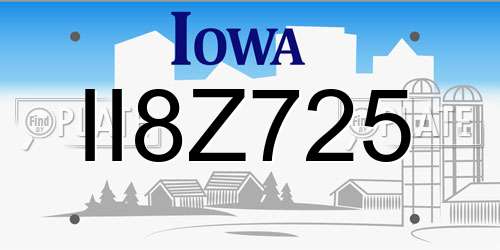 II8Z725 Iowa License Plate