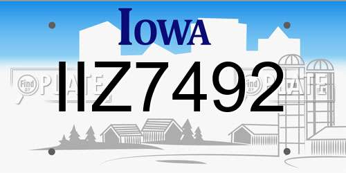 IIZ7492 Iowa License Plate