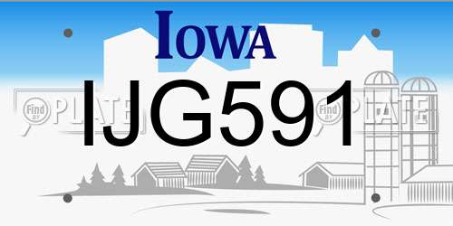 IJG591 Iowa License Plate