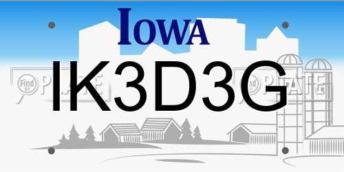 IK3D3G Iowa License Plate