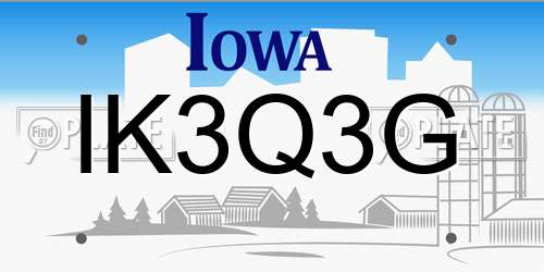 IK3Q3G Iowa License Plate