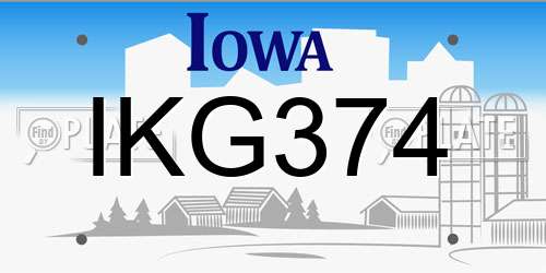 IKG374 Iowa License Plate