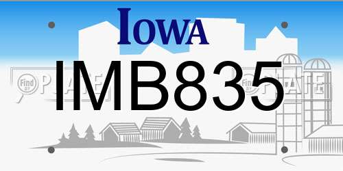 IMB835 Iowa License Plate