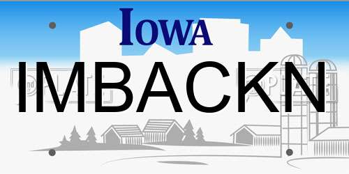 IMBACKN Iowa License Plate