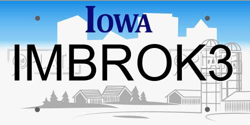 IMBROK3 Iowa License Plate