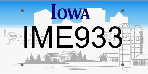 IME933 Iowa License Plate