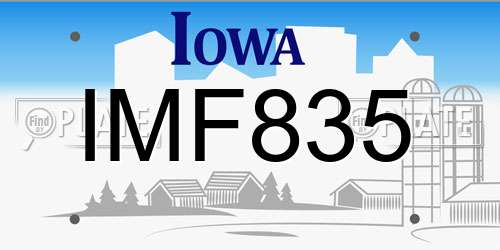 IMF835 Iowa License Plate