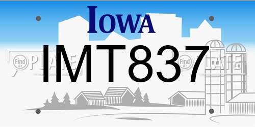 IMT837 Iowa License Plate