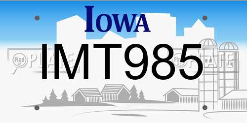 IMT985 Iowa License Plate