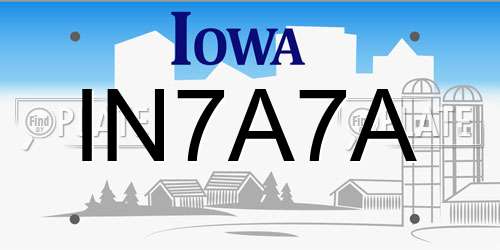 IN7A7A Iowa License Plate