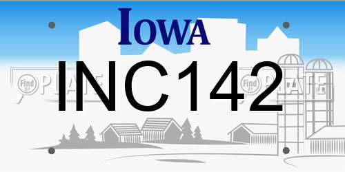 INC142 Iowa License Plate