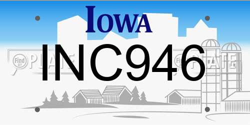 INC946 Iowa License Plate