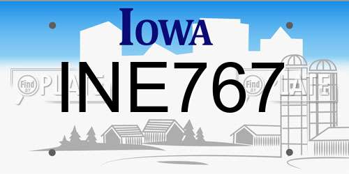 INE767 Iowa License Plate
