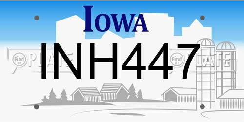 INH447 Iowa License Plate