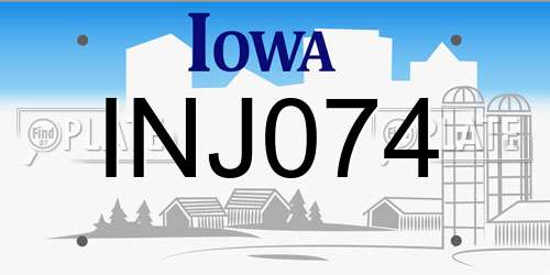 INJ074 Iowa License Plate