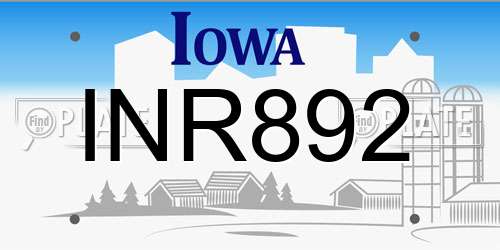 INR892 Iowa License Plate