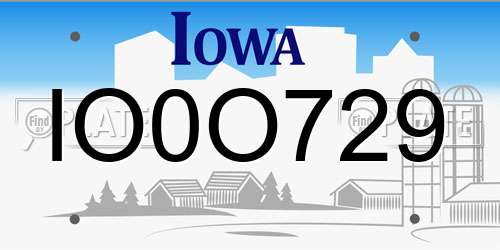 IO0O729 Iowa License Plate