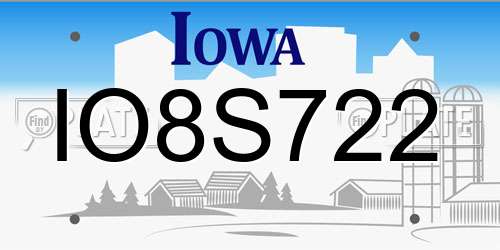 IO8S722 Iowa License Plate