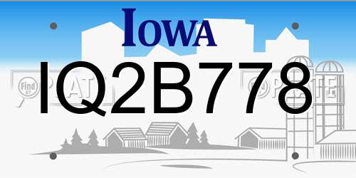 IQ2B778 Iowa License Plate