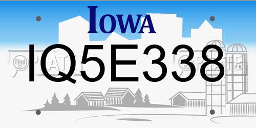 IQ5E338 Iowa License Plate