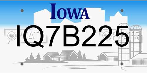 IQ7B225 Iowa License Plate