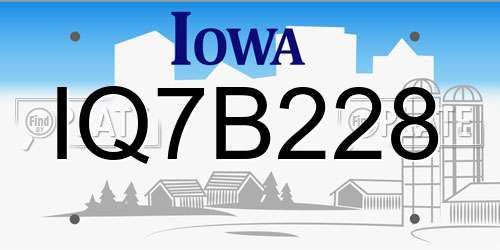 IQ7B228 Iowa License Plate