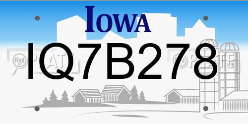 IQ7B278 Iowa License Plate