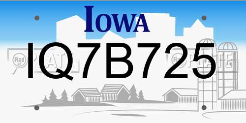 IQ7B725 Iowa License Plate