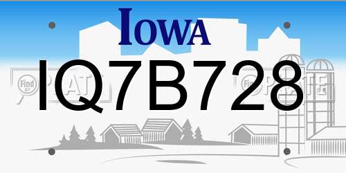 IQ7B728 Iowa License Plate