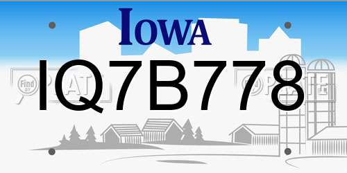 IQ7B778 Iowa License Plate
