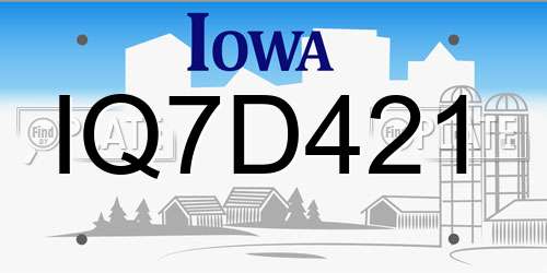 IQ7D421 Iowa License Plate