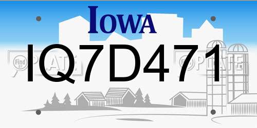 IQ7D471 Iowa License Plate