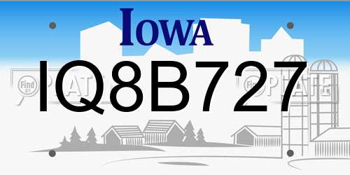 IQ8B727 Iowa License Plate