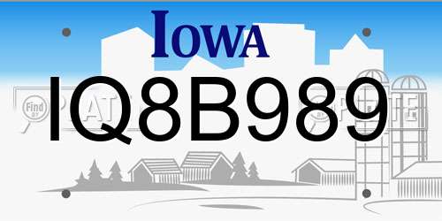 IQ8B989 Iowa License Plate