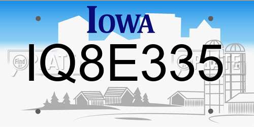 IQ8E335 Iowa License Plate