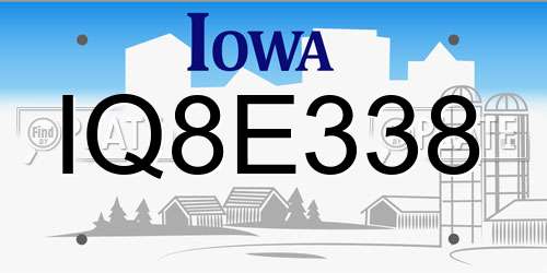IQ8E338 Iowa License Plate