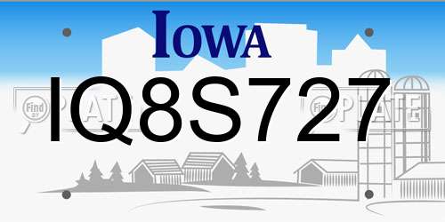 IQ8S727 Iowa License Plate
