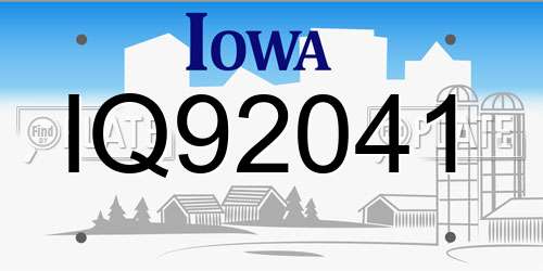 IQ92041 Iowa License Plate