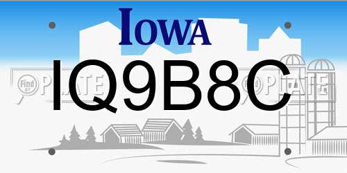 IQ9B8C Iowa License Plate