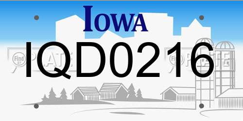 IQD0216 Iowa License Plate