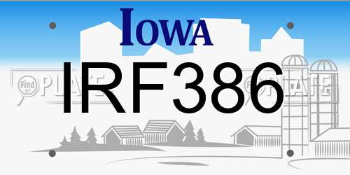 IRF386 Iowa License Plate