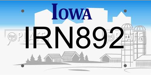IRN892 Iowa License Plate
