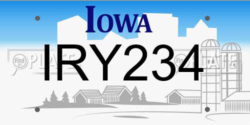 IRY234 Iowa License Plate