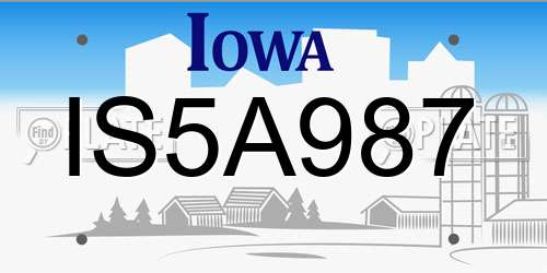 IS5A987 Iowa License Plate